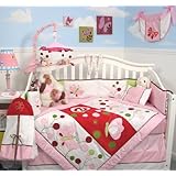 SoHo Chasing Butterflies Baby Girl Crib Nursery Bedding Set 10 Pcs **Reversible Into Morden Pink & Brown Polka Dot Designs **
