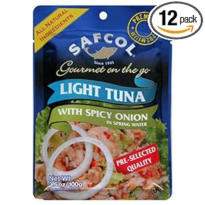 SAFCOL Gourmet on the Go Chunk Light Tuna with Spicy Onion in Spring Water, 3.5-Ounce Pouches (Pack of 12)