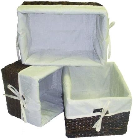 3 Pc Rectangular Storage Baskets w Cream Colored Liner