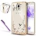 S5 Case Samsung Galaxy S5 Case ,EMAXELER Bling Swarovski Crystal Rhinestone Diamond Plating Frame Flexible TPU Case for Samsung Galaxy S5 Butterfly & White flowers[Gold]