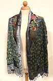 Handmade and Beaded Peacock Fashion Scarf Shawl, Super Soft High Quality Silk Velvet Long Scarf Centered by Two Beautiful Handmade Beading Peacocks and Surrounded by Colorful Flowers. The Two Peacocks Are Decorated by Colorful Beads Added .The Fringes Are Made With All Beaded Crochet. Elegant & Unique Accessory For Your Daily or Evening Dresses and Also Making an Irresistible Gift to Your Loved Ones.. * Size: 20 (W) x 68 (L) + 4 Beaded Crochet Fringes ,100% Silk Burnout Velvet With Beads ,Dry Clean Only !