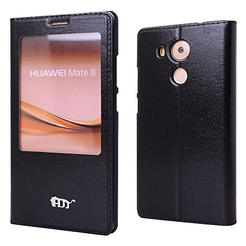 Pdncase Huawei Mate 8 Case Genuine Leather Cover Wallet Style Support Auto Sleep/Wake up Function Compatible for Huawei Ascend Mate 8 - Black