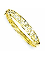 14K Gold and Rhodium Diamond-cut Bangle Br