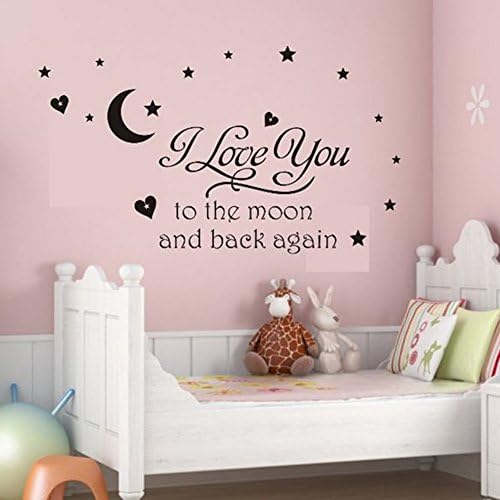Black Vinyl Wall Decal I Love You to the Moon and Back Again Wall Sticker Letters Words Baby Kids Room Bedroom Art Wall Deco