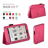 Exact PU Leather Folio Case for Nook HD 7 Tablet Hot Pink (Support Auto Sleep/Wake Function)