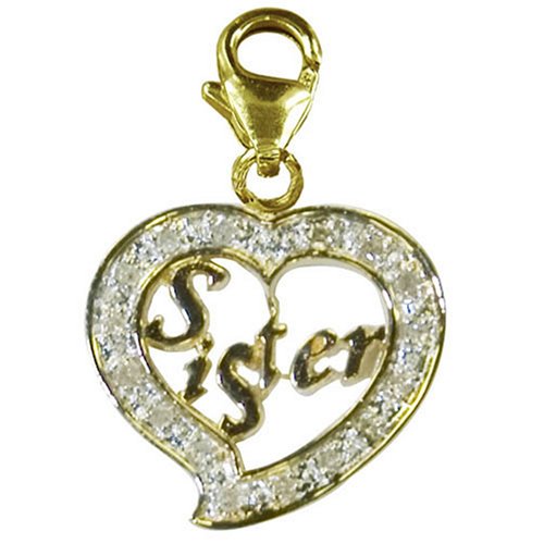 14k White Gold Diamond Sister Charm (1/10 cttw, I Color, I2 Clarity)