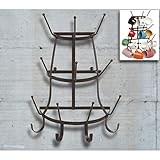 Vintage Rustic Brown Metal Wall Mounted 14 Hook Bottle & Mug Storage Organizer Tree Drying Rack - MyGift®