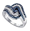 Stunning 10k. White Gold Blue and White Diamond Fashion Ring 1/2 Ctw " Size 7 "