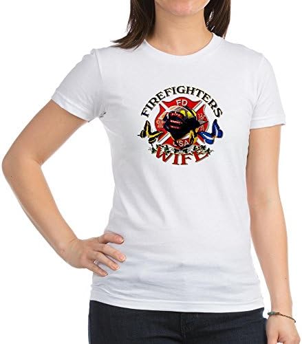 Royal Lion Jr. Jersey T-Shirt Firefighters Wife Butterflies - White, Large
