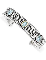 Genuine Sterling Silver & 14K Yellow Gold 4.8 0 Sky Blue Topaz Cuff Bracelet 54.7 Grams Of Gold
