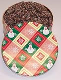 Scott's Cakes Mini Chocolate Covered Pretzels with Christmas Color Non-Pareils in a Snowman Tin