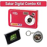 Sakar 4.1MP Red Digital Camera and Digital Picture Frame Plus Digital Keychain Photo Viewer