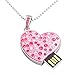 8GB Pink and Clear Crystal Heart Style USB Flash Drive with Necklace