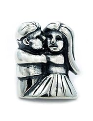 .925 Sterling Silver " Husband & Wife Boyfriend & Girlfriend " Bead Compatible with Pandora Chamilia Kay Troll Bracelet