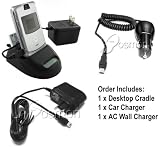 3 Pieces Value Combo Of Brand New Motorola RAZR V3, V3c, V3m, V3i, SLVR L7, L6, L2 Dual Desktop Battery Charger + Vehicle Power Charger with IC Chip + Home Travel Wall Plug In Ac Charger