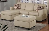 Buy Poundex S7664 3 pcs Sectional Sofa Set with Ottoman and Accent Pillows in Mushroom