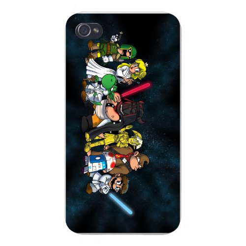 Apple iPhone Custom Case 5 / 5S White Plastic Snap On – “Plumbing Wars Group” All Characters Funny Video Game & Space Movie Parody