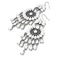 Drop Bead Pierced Fashion Earrings Burnt Silver & White