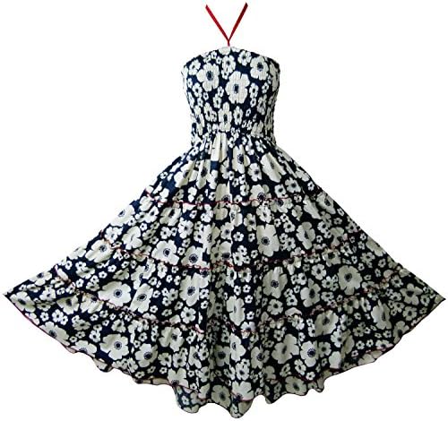 Pikulla Halter Smock Women's Navy Blue Ivory Floral Gypsy Sundress One Size SML