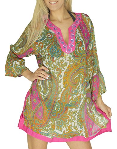 La Leela Multicolor Hand Embroidered Kurta Beach Swim,ONE SIZE FITS MOST