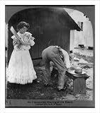 Historic Print (XL): [Amorous situation comedies involving domestics: woman about to paddle man with board]
