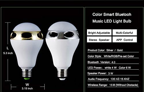 Bluetooth LED Light Smart Bulb [7 Watts Led Equivalent 60W bulb] with [Bluetooth Speaker] [APP Controlled] [BT5]