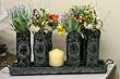 Ornate Metal Tray with Six Metal Vases