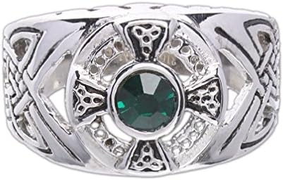 Stainless Steel Celtic Cross Ring with Green Cubic Zirconium Center (9)