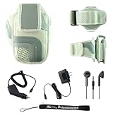 White Adjustable Deluxe Sportband / Workout Armband with Adaptable Neck Str ....