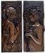 Pair Mucha Style Bronze Wall Plaques Art Nouveau Wall Art Sculptures