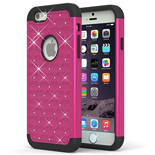 iPhone 6 Case, Pasonomi® Hybrid Stud Rhinestone Bling Armor Defender Case Cover for Apple iPhone 6 4.7 inch with Dazzling Diamond (Hotpink)