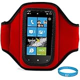 Red Moisture Resistant Neoprene Sports Active Workout Armband with Adjustab ....