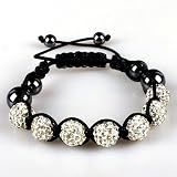 10mm White Crystals Macrame 7pcs Beaded Shamballa Ball Adjustable Bracelet