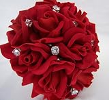 Red Silk Rose Toss Bouquet with Bouquet Jewelry - Wedding Bouquet