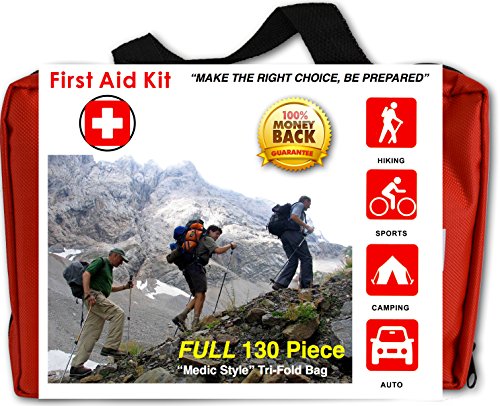 Premium Compact 130 Piece First Aid Kit for Family, Home, Travel, Camping, Hiking, Sports, Survival And More! 100% Money Back Guarantee!