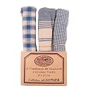 French Country Homespun Blue or Red Boxed set of 3 kitchen tea dish towels, Blue
