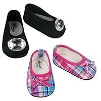 Hot Pink & Teal Plaid Shoes & Black Jeweled Flat, Fits 18' American Girl Dolls