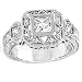 Solid Sterling Silver Cubic Zirconia Rhodium Plated Antique Style Ring with Square Center Stone