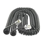 Valley Black Coiled Telephone Phone Handset Cable Cord, Coiled Length 3 feet to 12 feet Uncoiled