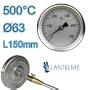 500 �C Grad Backofen / Ofen / Grill / Tandur / Smoker / R�ucher Thermometer Analog und Bimetall . Durchmesser 63 mm und 15 cm lang