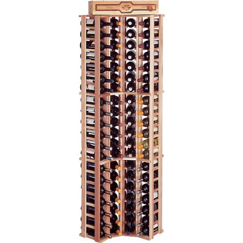 Traditional Redwood Curved Corner Wine Rack - Holds 84 Bottles