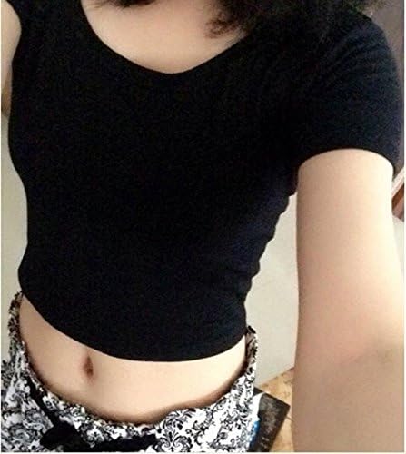 Xzqiang Basic Stretch Women Sexy Crop Top Girl Short Sleeve T Shirt Tee T-Shirt Black White Grey Tank Top Vest Camisole Regata Feminina White S