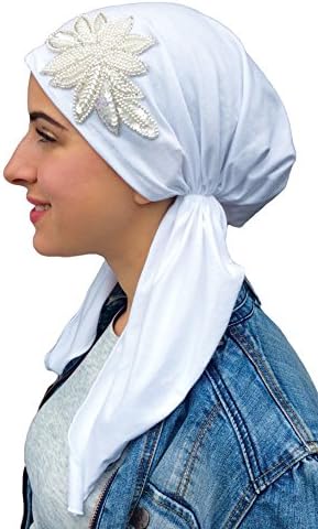 Fancy Pre Tied Head Scarf Bandana Wrap, Chemo Scarf (White Helena)