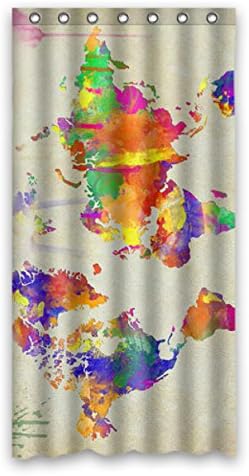 Custom Polyester Shower Curtain 36" x 72" World maps distressed painted