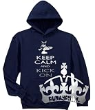 FunkyFilly® Girls 'Silver Keep Calm And Kick On' Navy Blue Hoodie Pullover Jumper Available in Childrens and Adult sizes. Kids ages 5-13 years - Adult sizes S, M, L, XL, XXL