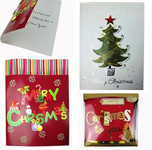 Two Jumbo 8.25" x 11.5" 3D Christmas Card in Beautiful Designs Plus Box of Four 6" Square Christmas Cards with Envelopes by Clikoo