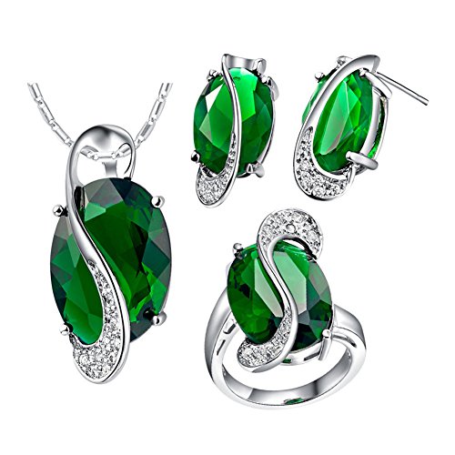J.MOSUYA 18k White Gold Plated Swarovski Element Crystal Emerald Jewelry Set For Women Necklace Set