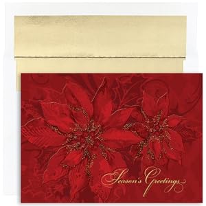 Glistening Poinsettias Christmas Cards -