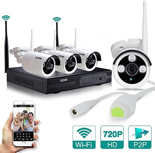 ZOSI 4 Megapixel 720P HD Wireless Outdoor IP Network Home Surveillance Camera System with 4CH Security NVR Wifi Kit Smart Phone APP Remote View and Long Range Wifi - No Hard Drive