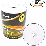 Maxtek Premium Grade White Inkjet HUB Printable DVD-R DVDR 16x Blank Disc, 4.7GB, 120min. 100 Pcs Pack.
